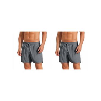 2 Packs Solid Board Shorts for Men's Drawstring Waist Stretch Liner Pool Beach Shorts