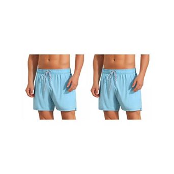 2 Packs Solid Board Shorts for Men's Drawstring Waist Stretch Liner Pool Beach Shorts