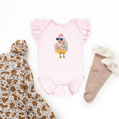 Sunglasses Chick Paint Print - Baby Flutter Sleeve Bodysuit