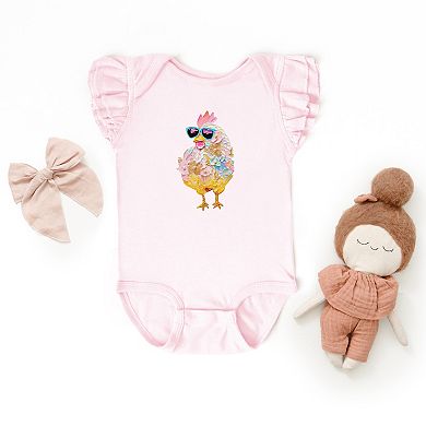 Sunglasses Chick Paint Print - Baby Flutter Sleeve Bodysuit