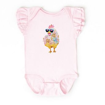 Sunglasses Chick Paint Print - Baby Flutter Sleeve Bodysuit