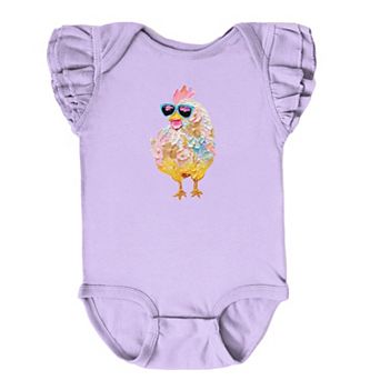 Sunglasses Chick Paint Print - Baby Flutter Sleeve Bodysuit