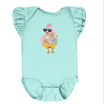 Sunglasses Chick Paint Print - Baby Flutter Sleeve Bodysuit