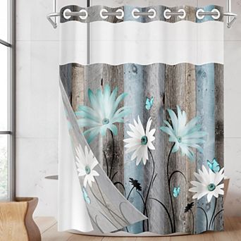 No Hook Rustic Farmhouse Shower Curtain with Snap in Fabric Liner Set, 71x74 Inch