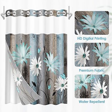 No Hook Rustic Farmhouse Shower Curtain with Snap in Fabric Liner Set, 71x74 Inch