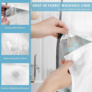 No Hook Rustic Farmhouse Shower Curtain with Snap in Fabric Liner Set, 71x74 Inch