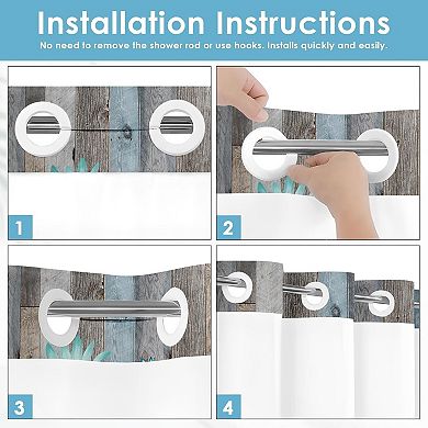 No Hook Rustic Farmhouse Shower Curtain with Snap in Fabric Liner Set, 71x74 Inch