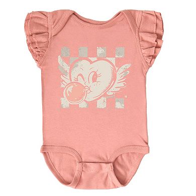 Heart Bubblegum Checkered - Baby Flutter Sleeve Bodysuit