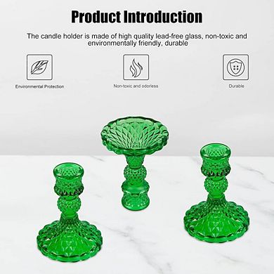 3 Glass Coffee Table Decor Candlestick Holders