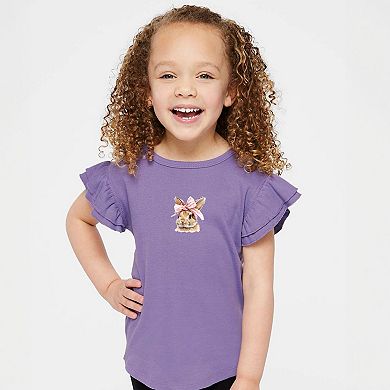 Watercolor Coquette Bunny - Flutter Sleeve Graphic T-Shirt