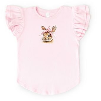 Watercolor Coquette Bunny - Flutter Sleeve Graphic T-Shirt