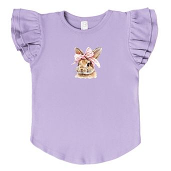 Watercolor Coquette Bunny - Flutter Sleeve Graphic T-Shirt