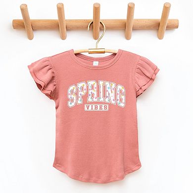 Spring Vibes Varsity - Flutter Sleeve Graphic T-Shirt