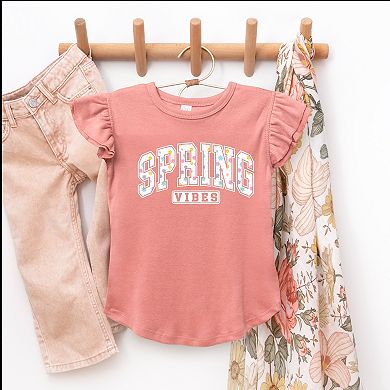 Spring Vibes Varsity - Flutter Sleeve Graphic T-Shirt
