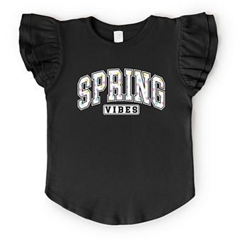 Spring Vibes Varsity - Flutter Sleeve Graphic T-Shirt