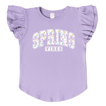 Spring Vibes Varsity - Flutter Sleeve Graphic T-Shirt
