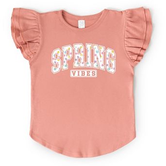 Spring Vibes Varsity - Flutter Sleeve Graphic T-Shirt