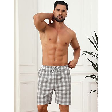 2 Packs Plaid Pajama Shorts for Men's Drawstring Waist Checked Pattern Lounge Sleep Bottom