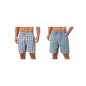 2 Packs Plaid Pajama Shorts for Men's Drawstring Waist Checked Pattern Lounge Sleep Bottom
