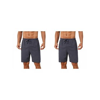 2 Packs Plaid Pajama Shorts for Men's Drawstring Waist Checked Pattern Lounge Sleep Bottom