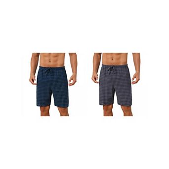 2 Packs Plaid Pajama Shorts for Men's Drawstring Waist Checked Pattern Lounge Sleep Bottom