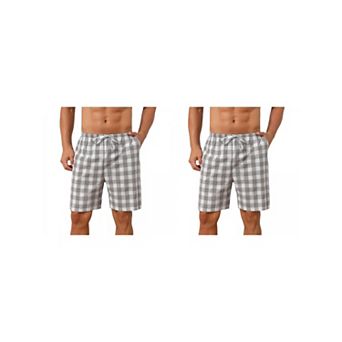 2 Packs Plaid Pajama Shorts for Men's Drawstring Waist Checked Pattern Lounge Sleep Bottom