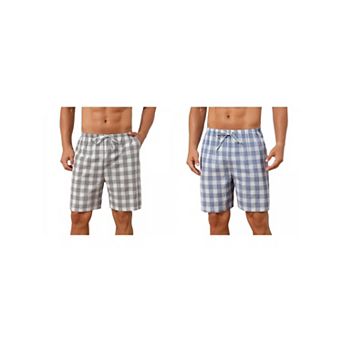 2 Packs Plaid Pajama Shorts for Men's Drawstring Waist Checked Pattern Lounge Sleep Bottom