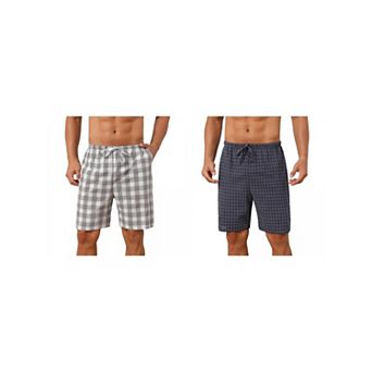 2 Packs Plaid Pajama Shorts for Men's Drawstring Waist Checked Pattern Lounge Sleep Bottom