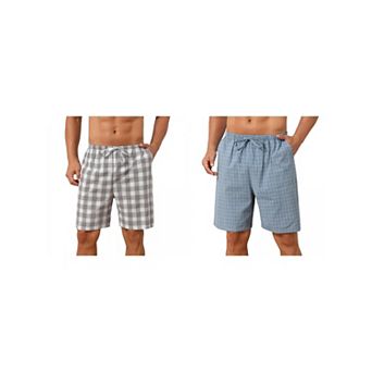 2 Packs Plaid Pajama Shorts for Men's Drawstring Waist Checked Pattern Lounge Sleep Bottom