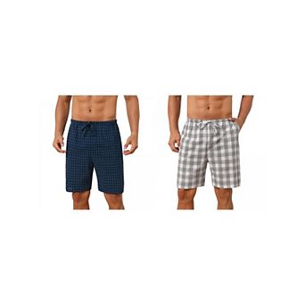 2 Packs Plaid Pajama Shorts for Men's Drawstring Waist Checked Pattern Lounge Sleep Bottom