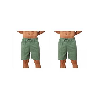 2 Packs Plaid Pajama Shorts for Men's Drawstring Waist Checked Pattern Lounge Sleep Bottom