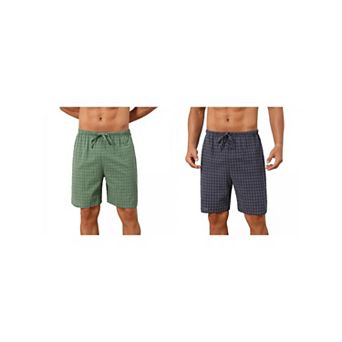 2 Packs Plaid Pajama Shorts for Men's Drawstring Waist Checked Pattern Lounge Sleep Bottom