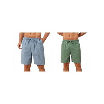 2 Packs Plaid Pajama Shorts for Men's Drawstring Waist Checked Pattern Lounge Sleep Bottom