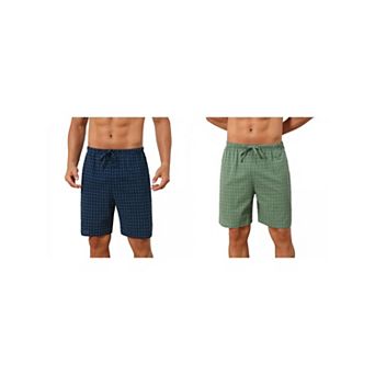 2 Packs Plaid Pajama Shorts for Men's Drawstring Waist Checked Pattern Lounge Sleep Bottom