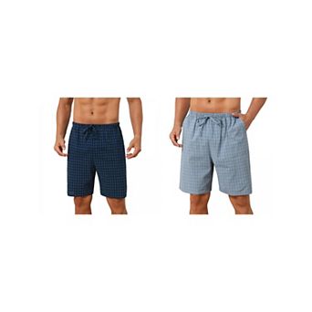 2 Packs Plaid Pajama Shorts for Men's Drawstring Waist Checked Pattern Lounge Sleep Bottom
