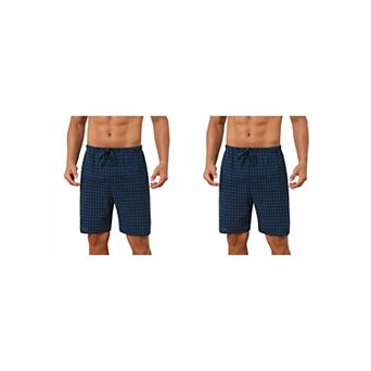2 Packs Plaid Pajama Shorts for Men's Drawstring Waist Checked Pattern Lounge Sleep Bottom