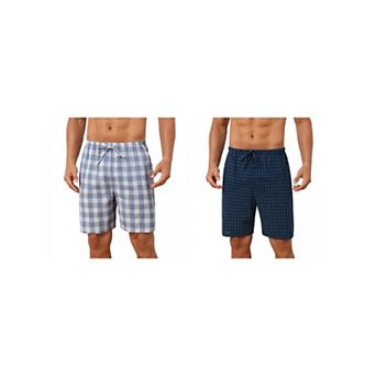 2 Packs Plaid Pajama Shorts for Men's Drawstring Waist Checked Pattern Lounge Sleep Bottom