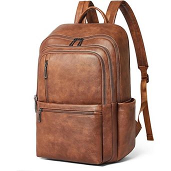 AKSZRI Leather Laptop Backpack for Women - 6 Compartment Travel & Work Backpack Purse