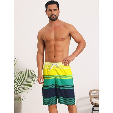 2 Packs Colorblock Striped Swimming Shorts for Men's Adjustable Drawstring Vacation Board Shorts
