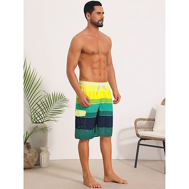 2 Packs Colorblock Striped Swimming Shorts for Men's Adjustable Drawstring Vacation Board Shorts