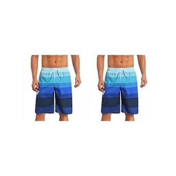 2 Packs Colorblock Striped Swimming Shorts for Men's Adjustable Drawstring Vacation Board Shorts