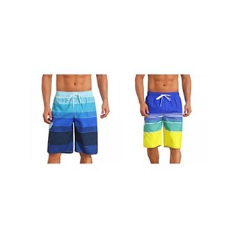 2 Packs Colorblock Striped Swimming Shorts for Men's Adjustable Drawstring Vacation Board Shorts