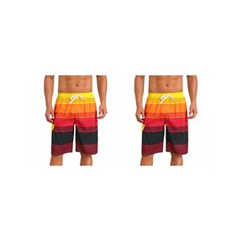 2 Packs Colorblock Striped Swimming Shorts for Men's Adjustable Drawstring Vacation Board Shorts