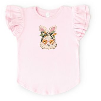 Bunny Face Yarn Print - Flutter Sleeve Graphic T-Shirt