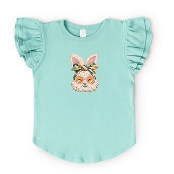 Bunny Face Yarn Print - Flutter Sleeve Graphic T-Shirt