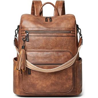 AKSZRI Women's Leather Laptop Backpack-15.6" Water-Resistant Travel&Work Purse Backpack