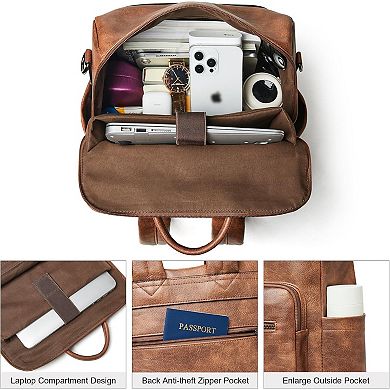 AKSZRI Women's Leather Laptop Backpack-15.6" Water-Resistant Travel&Work Purse Backpack