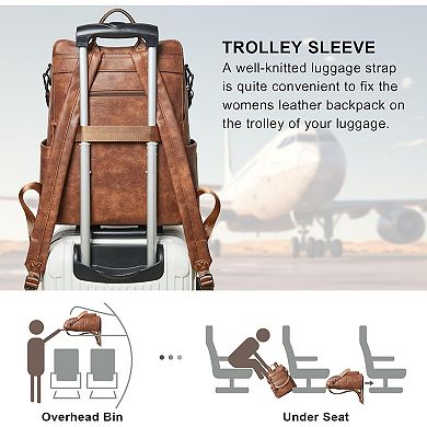 AKSZRI Women's Leather Laptop Backpack-15.6" Water-Resistant Travel&Work Purse Backpack