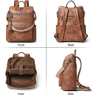 AKSZRI Women's Leather Laptop Backpack-15.6" Water-Resistant Travel&Work Purse Backpack