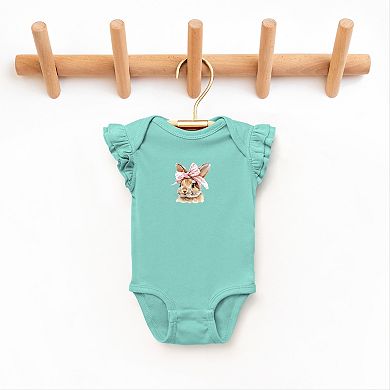 Watercolor Coquette Bunny - Baby Flutter Sleeve Bodysuit